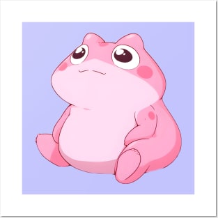 Sitting Chubby Pink Anime Frog In Kawaii Aesthetic Posters and Art